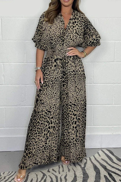 🔥🐆 49% AVSLAG - 👗Leopardprint casual løs jumpsuit