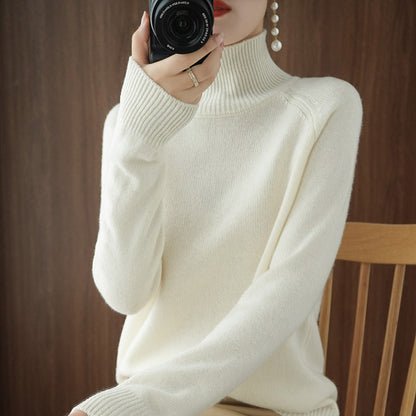 Solid turtleneck imitert cashmere strikket genser