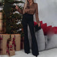 Women's Luxurious Satin V-neck Blouse with Rose Detail
