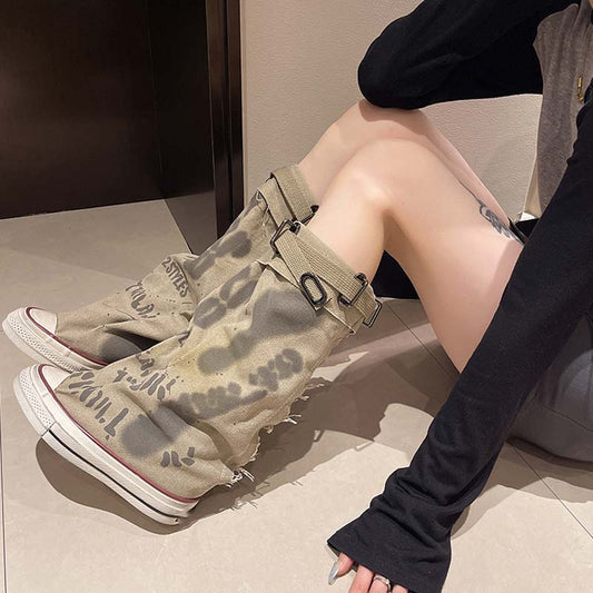 ⏳Time-limited Special⏰Women's Retro Flat Slouch Mid-Calf Canvas Boots